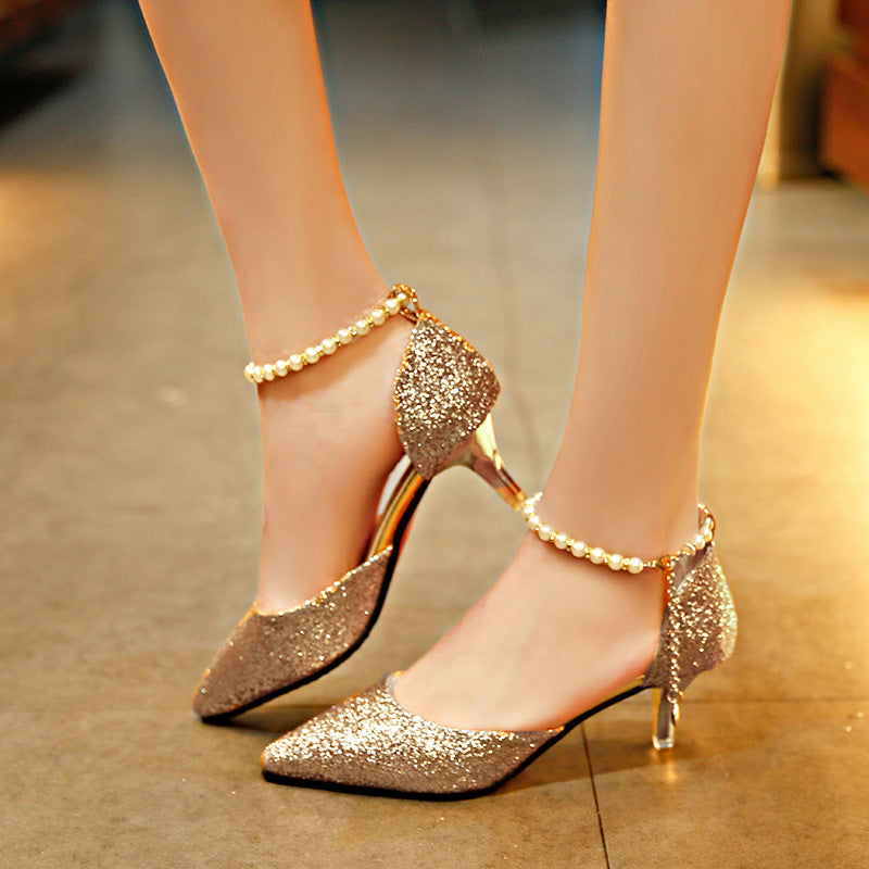 2021 Spring And Summer New Fashion Pointed Hollow High Heel Women's Stiletto Heel Mid Heel Sexy Buckle Closed Toe Sandals Fashion