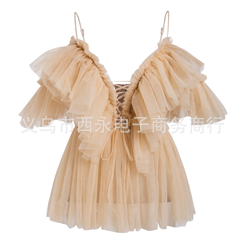 2021 Spring/Summer European And American Beauty Women's Tops Short AliExpress Hot Selling Sexy Mesh Small Sling Party