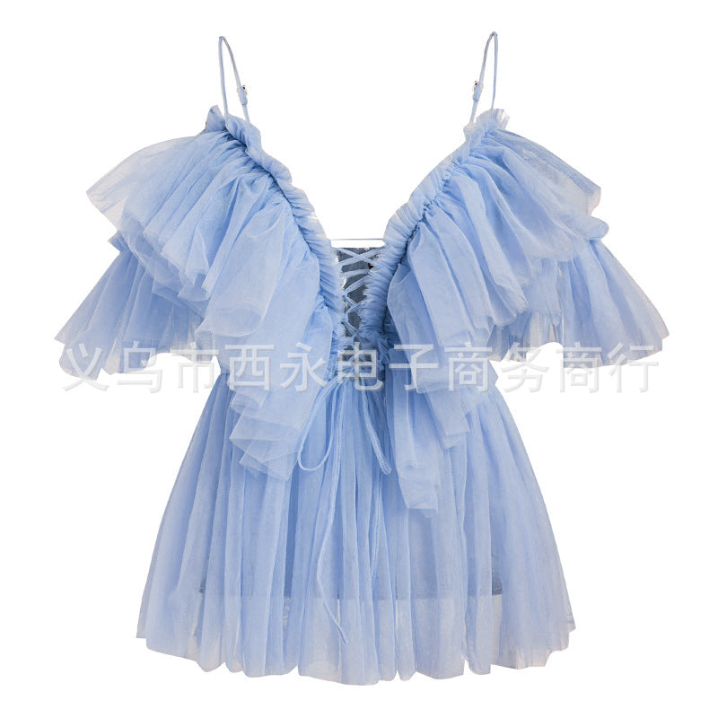 2021 Spring/Summer European And American Beauty Women's Tops Short AliExpress Hot Selling Sexy Mesh Small Sling Party