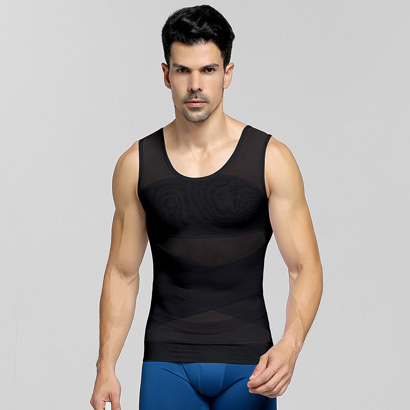 New Men's Tummy Control, Chest Expansion, Back Straightening, Thin Mesh Breathable Beer Belly Shaping Garment, Body Shaping Ny028