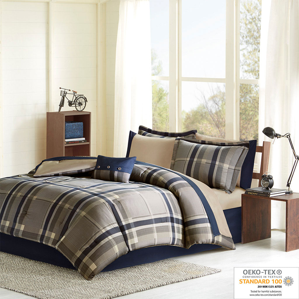 Full Plaid Comforter Set with Bed Sheets