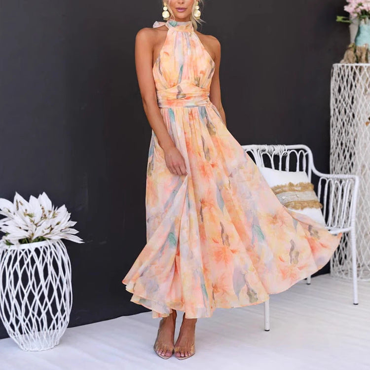 Polyester Dopamine Colorful Long Skirt Seaside Fairy Vacation Oil Painting Dress Long Skirt For Women
