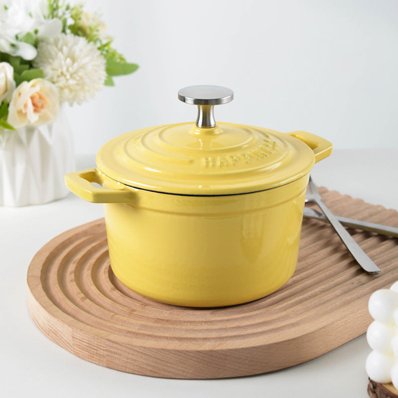 Small Happiness Cast Iron Pot Enamel Pot Household Soup Stew Pot Non-stick Pot Mini Stew Pot Small Milk Pot Soup Pot Braised Pot