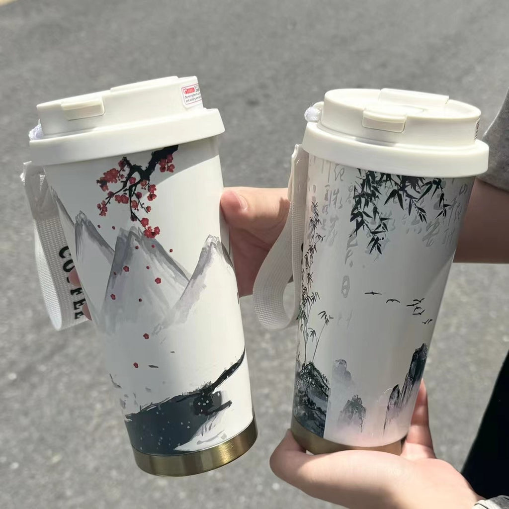 Guofeng Thermos Cup Women's Water Cup High Color Value 316 Stainless Steel Coffee Cup Accompanying Portable Student Cup With Straw