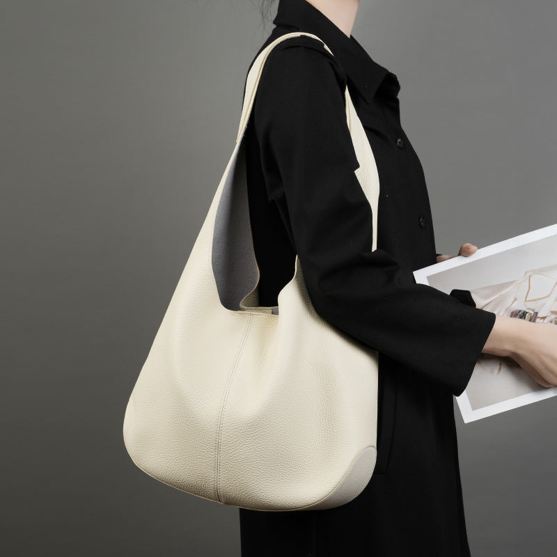 New South Korea Internet Popular Women's Bag Bucket Bag Large Capacity Top Leather Tote Bag High-grade Underarm Shoulder Leather Bag