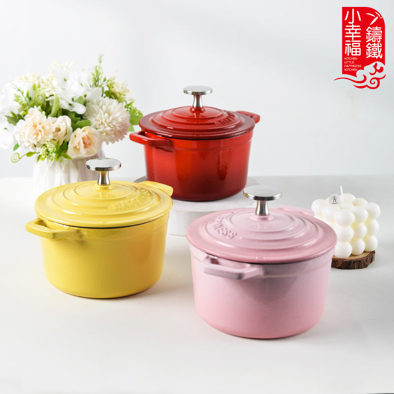 Small Happiness Cast Iron Pot Enamel Pot Household Soup Stew Pot Non-stick Pot Mini Stew Pot Small Milk Pot Soup Pot Braised Pot