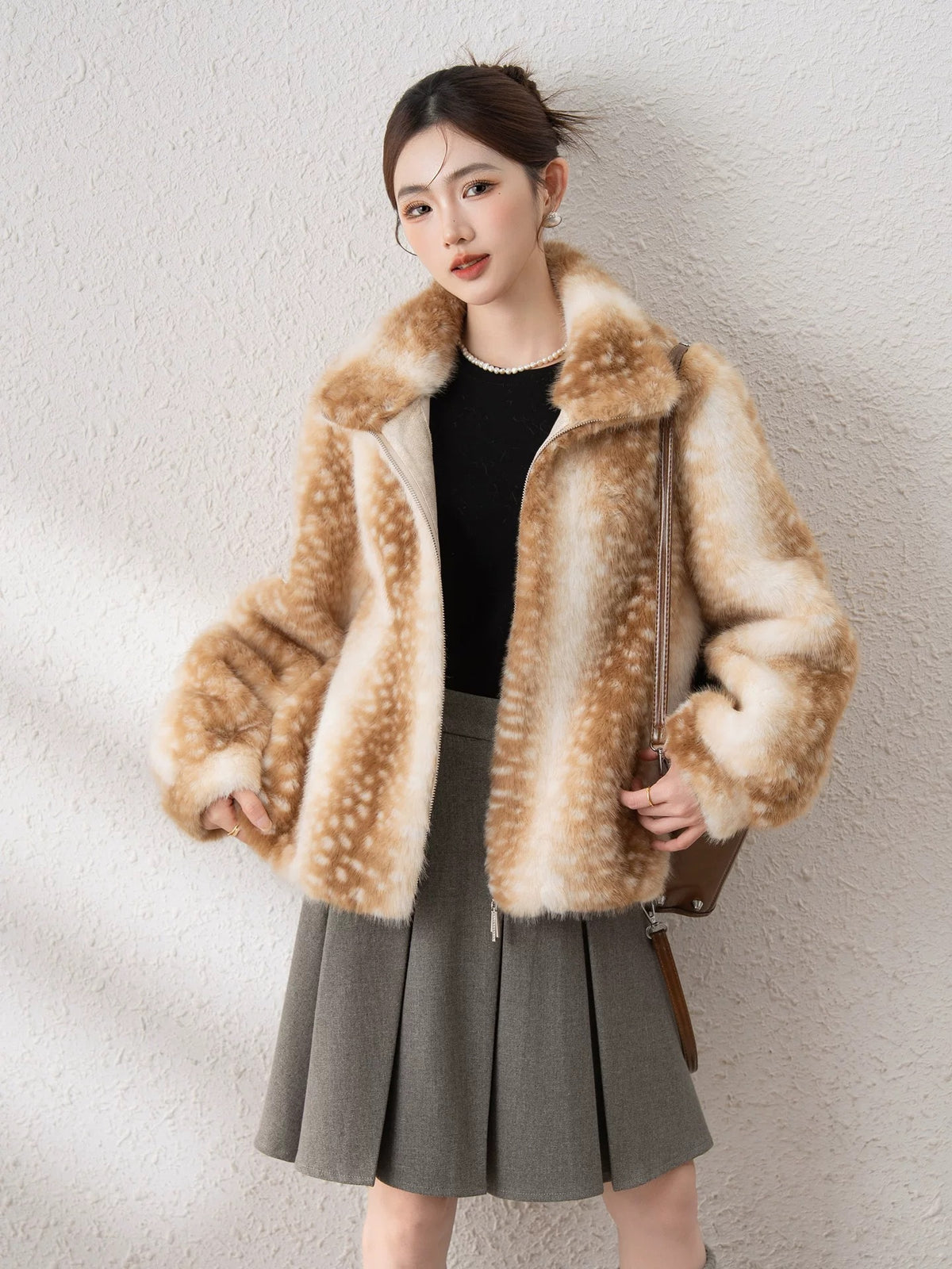 New Leopard Print Fur Fashion Eco-Friendly Plush Jacket For Women North American Deer Spot Pattern Jacket