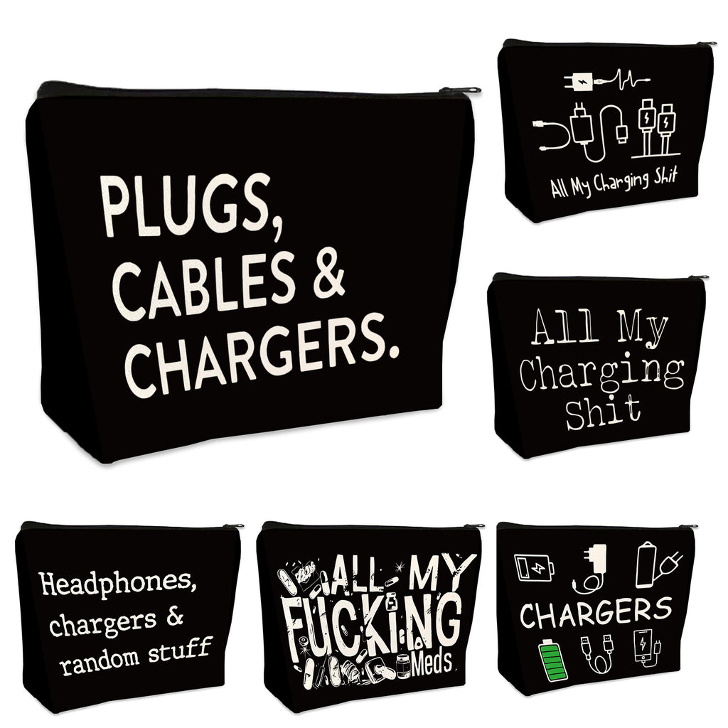 Black Canvas Earphones And Cable Organizer Bag-perfect Gift For Dad On Father's Day, Birthday