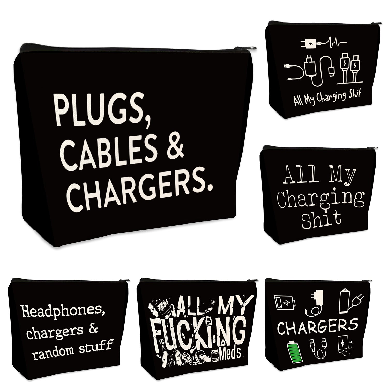 Black Canvas Earphones And Cable Organizer Bag-perfect Gift For Dad On Father's Day, Birthday