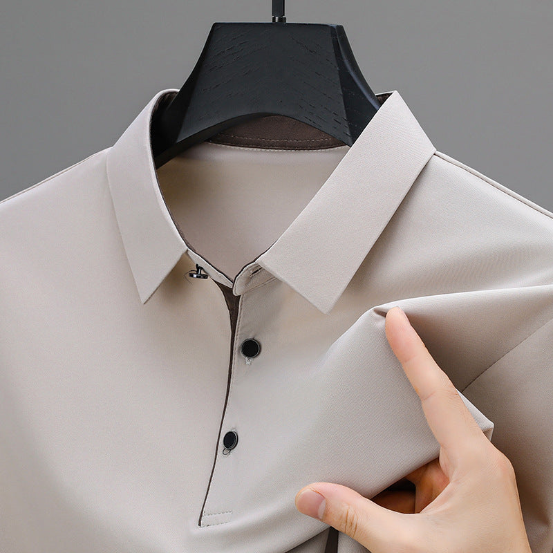 Short-sleeved Polo Shirt Men's Summer New Middle-aged Lapel T-shirt Solid Color Business Casual Half-sleeved Dad Fashion T-shirt