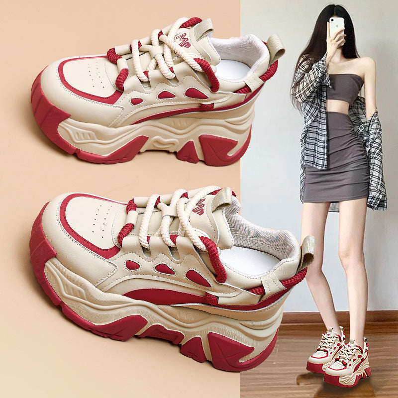 Thick-Soled Height-Increasing Daddy Shoes For Women 2025 Autumn And Winter New Genuine Leather Casual Sports Shoes For Women Versatile Trbottomy Platform Shoes For Women