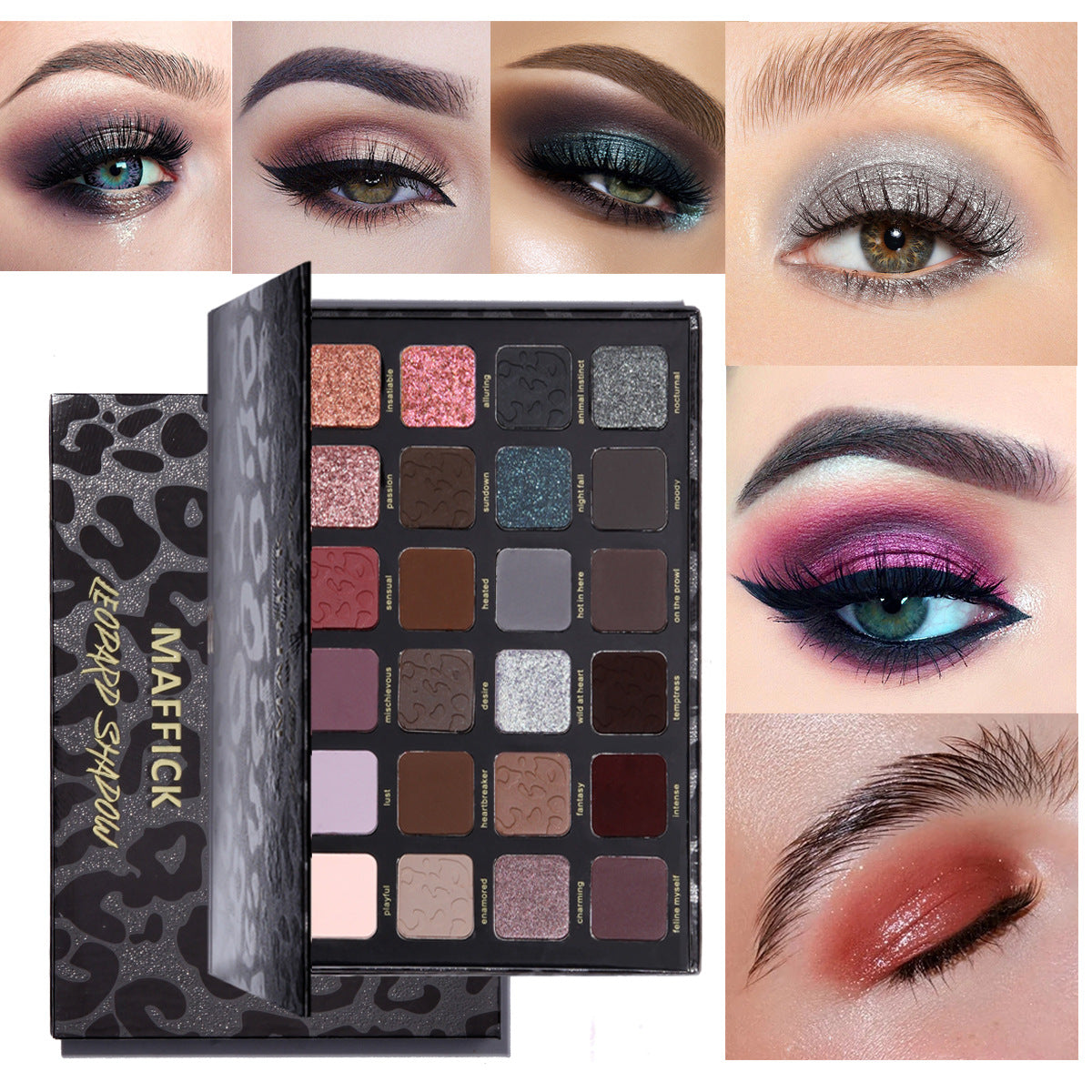 Cross-border Explosions MAFFICK 24 Color Leopard Eye Shadow Palette Chameleon Pearlescent Matte Makeup Effect Lasting Wholesale