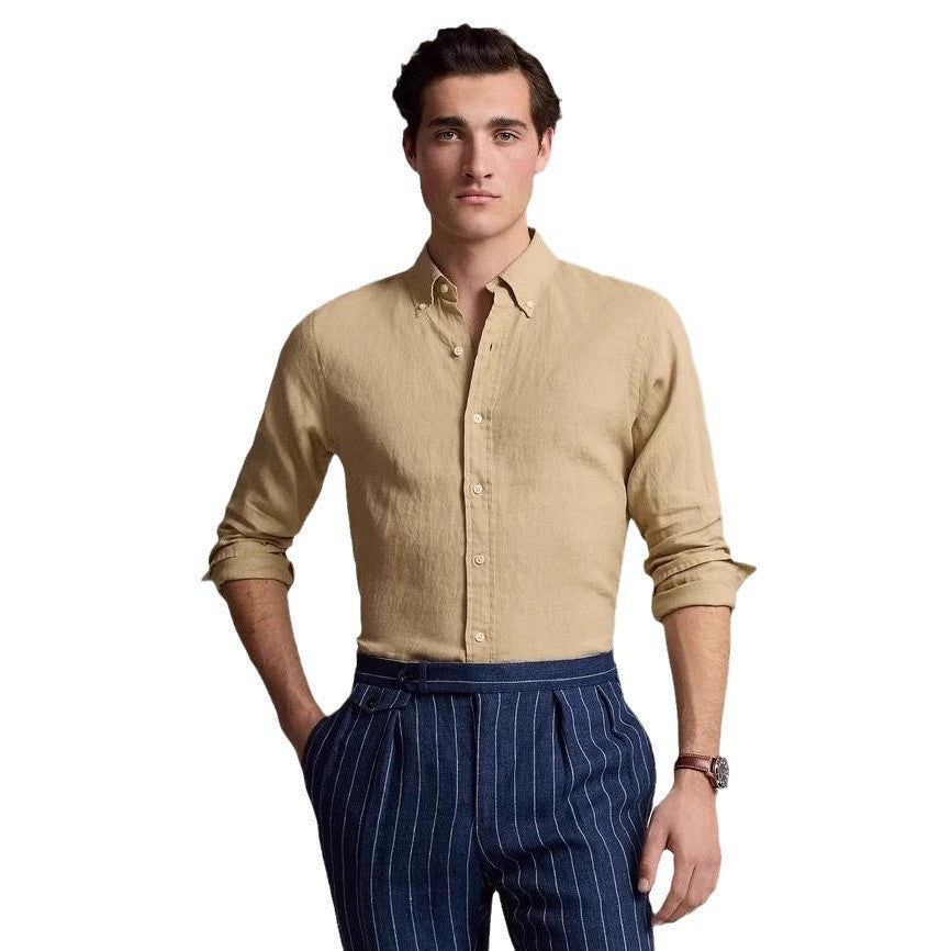 RL Ralph Linen Shirt Pony Embroidered Men's And Women's Couples Top Long Sleeve Sunscreen Polo Shirt Spring And Autumn