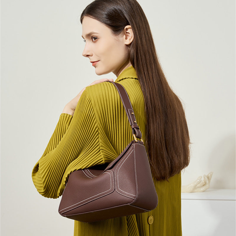 Bag Women's 2024 New Arrival Shoulder Underarm Bag Geometric Bag Women's Genuine Leather Pillow Bag Top Layer Cowhide Crossbody Bag