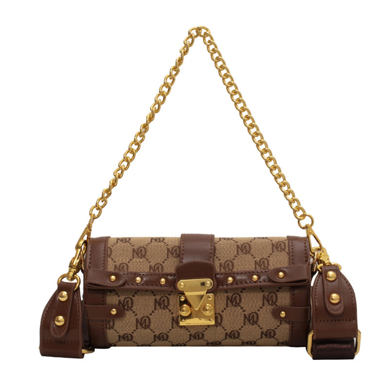 French Style Niche Design Chain Boston Bag Women's Summer 2022 New Fashion Texture Messenger Bag Cylinder Bag