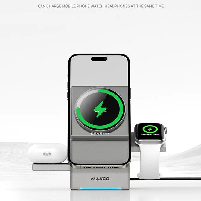 MAXCO Mineng Touch Rotary Wireless Charger Qi2 Protocol Is Suitable For Apple Magsafe Magnetic Fast Charging IPhone15 Mobile Phone IWatch Watch AirPods Headset Three-in-one