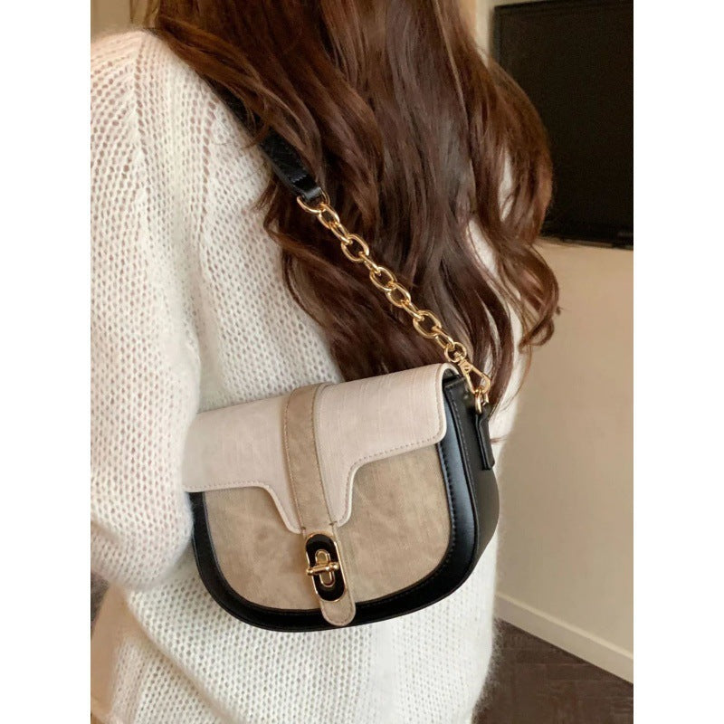 Niche Design High-End Bag For Women 2023 New Ins Crossbody Semi-Circle Saddle Bag Spliced ​​Shoulder Armpit Bag