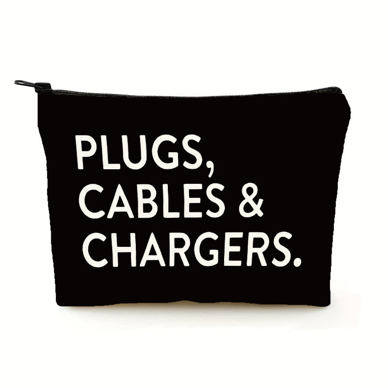 Black Canvas Earphones And Cable Organizer Bag-perfect Gift For Dad On Father's Day, Birthday