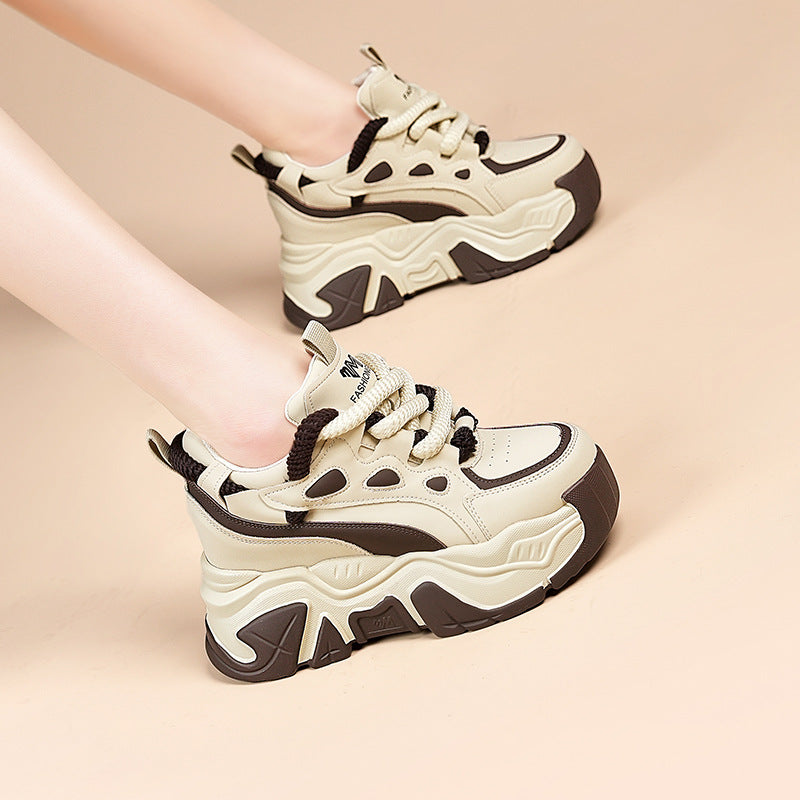 Thick-Soled Height-Increasing Daddy Shoes For Women 2025 Autumn And Winter New Genuine Leather Casual Sports Shoes For Women Versatile Trbottomy Platform Shoes For Women