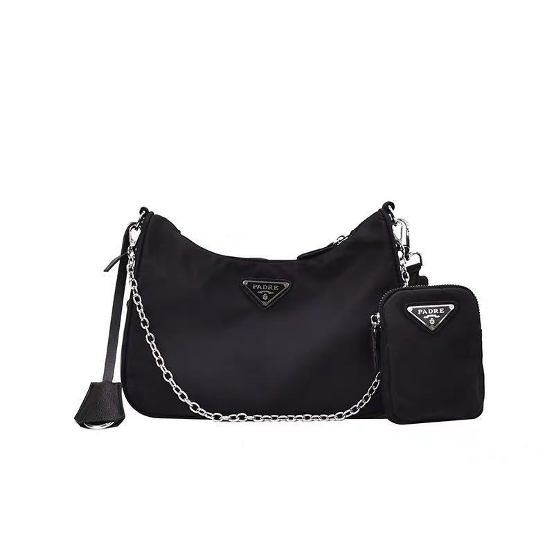 Cross-Border Exclusive P Family Celebrity Style Nylon Three-In-One Bag Hobo Underarm Bag Chain Shoulder Crossbody Handbag