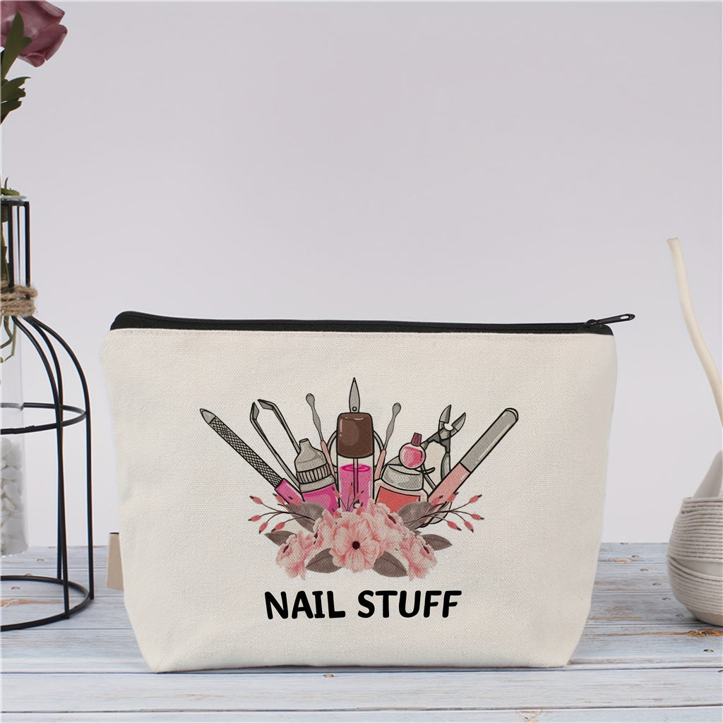 Canvas Nail Art Technical Gift Bag, Multi-functional Cosmetic Organizer, Durable Zipper Bag, Storage Bag