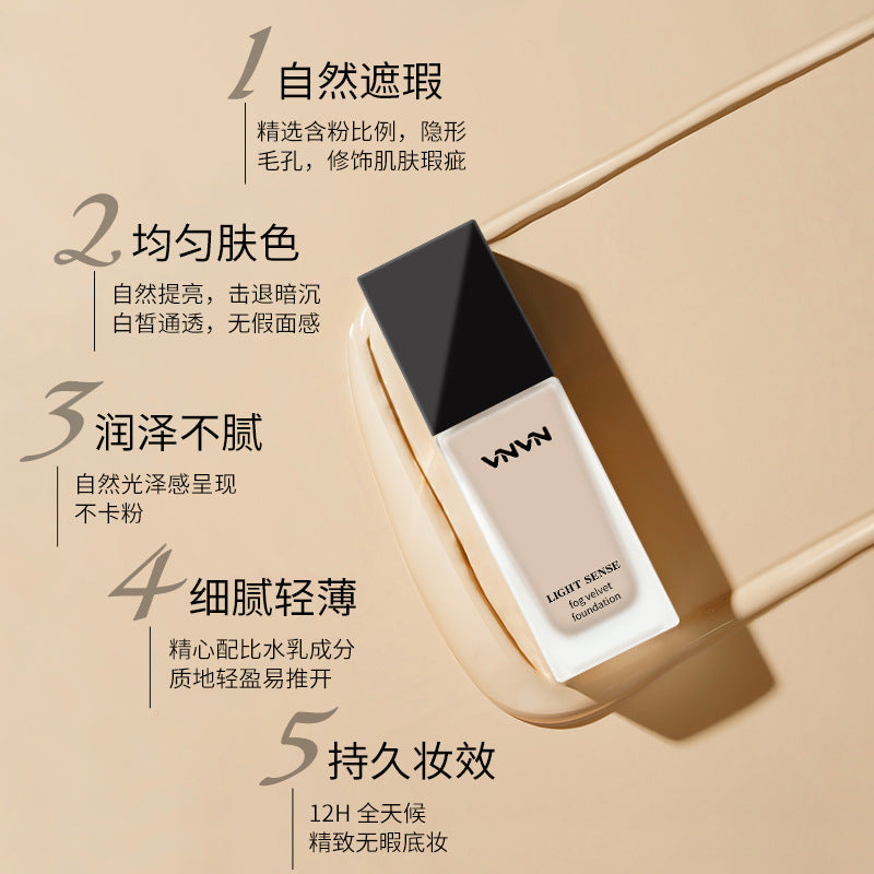 Thailand VNVN Light Foundation Lightweight Oil Control Concealer Moisturizing Durable No Makeup Matte Soft Mist Natural 30ml