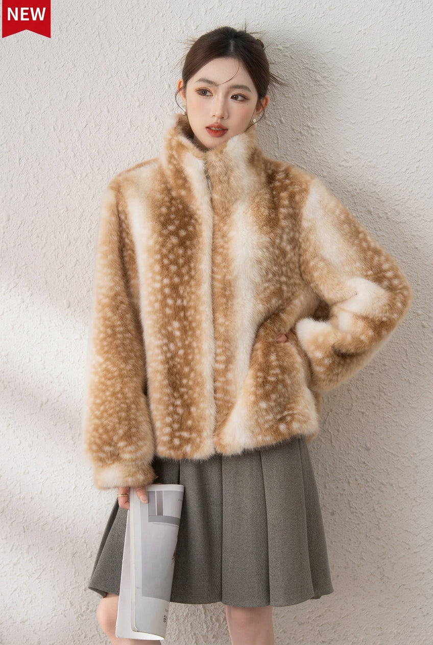 New Leopard Print Fur Fashion Eco-Friendly Plush Jacket For Women North American Deer Spot Pattern Jacket