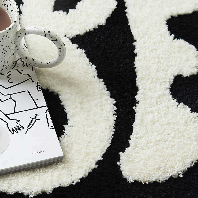 Cross-Border Black And White Letters Round Flocking Carpet Bedroom Bedside Blanket E-Sports Room Swivel Chair Mat Thickened Tufted Floor Mat