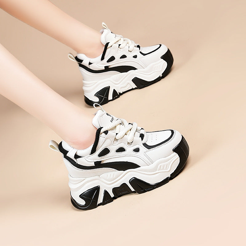 Thick-Soled Height-Increasing Daddy Shoes For Women 2025 Autumn And Winter New Genuine Leather Casual Sports Shoes For Women Versatile Trbottomy Platform Shoes For Women