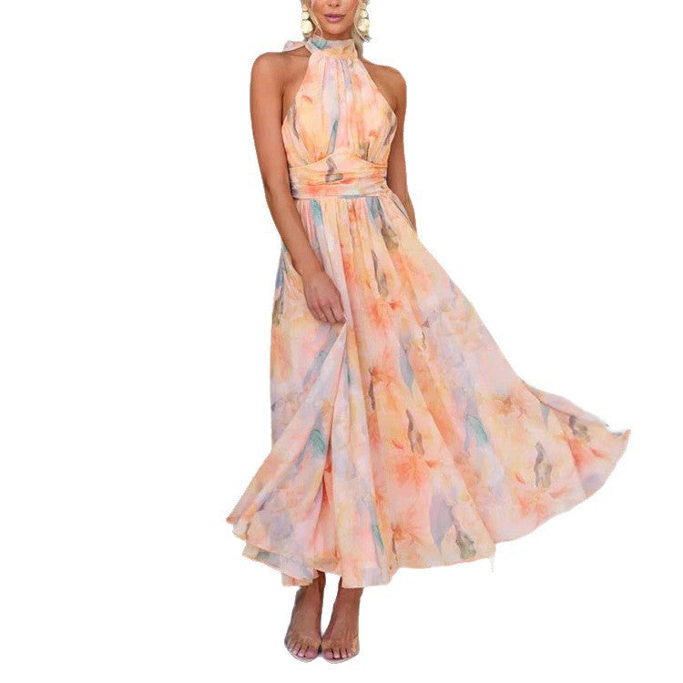 Polyester Dopamine Colorful Long Skirt Seaside Fairy Vacation Oil Painting Dress Long Skirt For Women