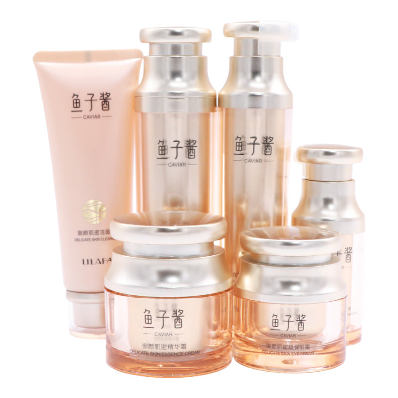 Lilanfei Caviar Skin Care Suit Facial Cleanser Facial Cleansing Essence Water Cream Eye Cream Foundation Liquid