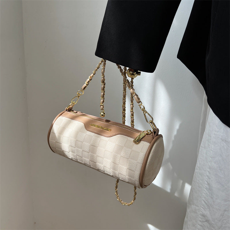 High-End Texture Small Bag For Women 2024 New Trendy Niche Design Chain Cross-Body Bag Popular Women's Cylindrical Bag