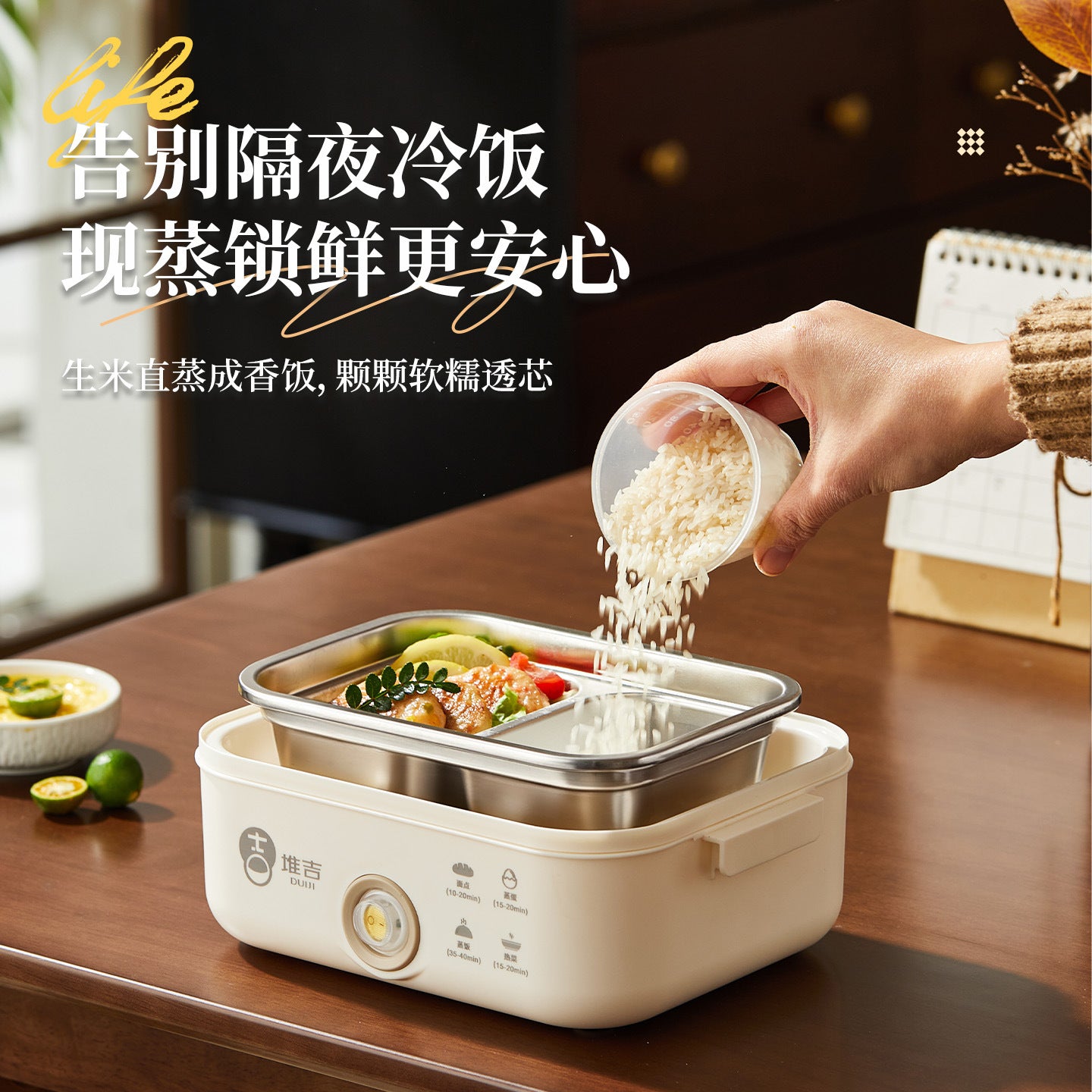 304 Stainless Steel Heated Lunch Box, Plug-In Electric Heating, Self-Heating Bento Box, Portable Rechargeable Electric Lunch Box