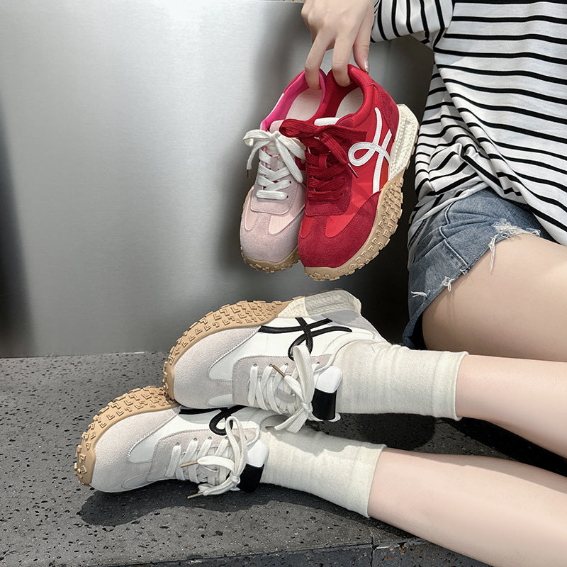 Genuine Leather ~ 7CM Inner Heightening German Training Shoes Women's Shoes Summer Thick Bottom Small Retro Casual Sneaker Torre Shoes