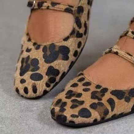 New Casual Low-heel Flat Bottom Three-breasted Horse Hair Leopard Print Foreign Trade Plus Size Women's Shoes