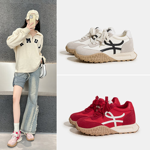 Genuine Leather ~ 7CM Inner Heightening German Training Shoes Women's Shoes Summer Thick Bottom Small Retro Casual Sneaker Torre Shoes
