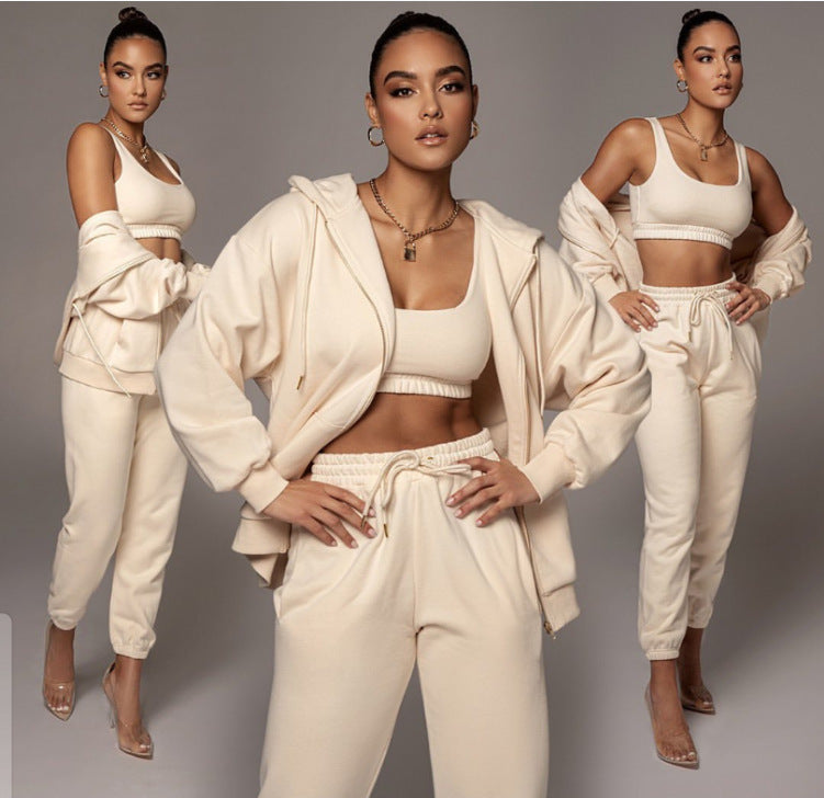 Cross-border Direct Supply Support One Piece Drop Hair Beauty Code Autumn And Winter Casual Vest Sweater Solid Color Trousers Ladies Suit