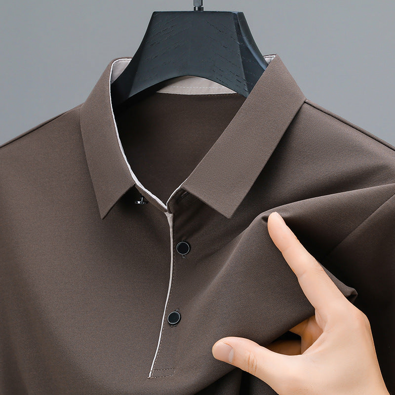 Short-sleeved Polo Shirt Men's Summer New Middle-aged Lapel T-shirt Solid Color Business Casual Half-sleeved Dad Fashion T-shirt