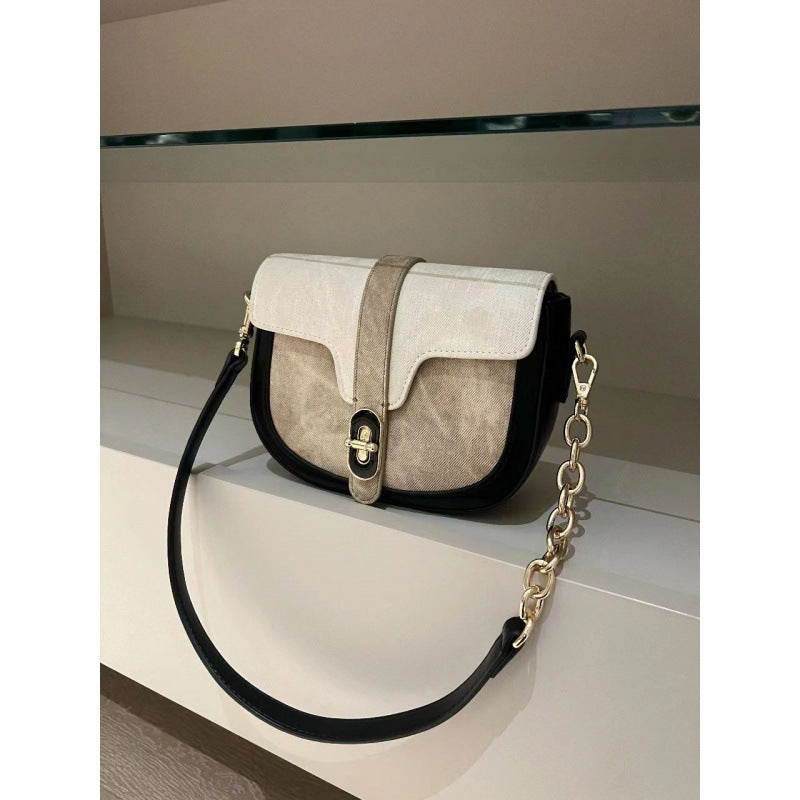 Niche Design High-End Bag For Women 2023 New Ins Crossbody Semi-Circle Saddle Bag Spliced ​​Shoulder Armpit Bag