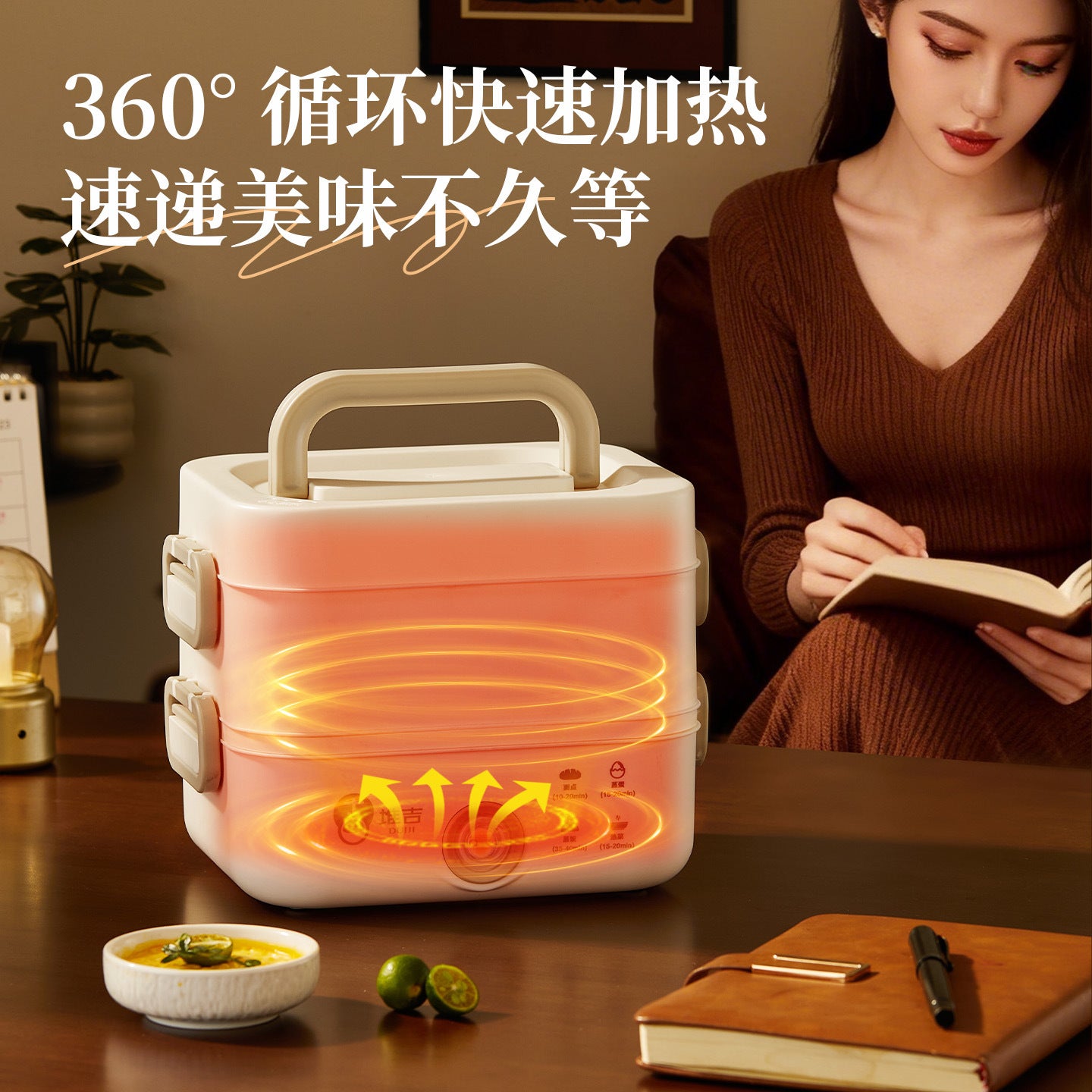 304 Stainless Steel Heated Lunch Box, Plug-In Electric Heating, Self-Heating Bento Box, Portable Rechargeable Electric Lunch Box