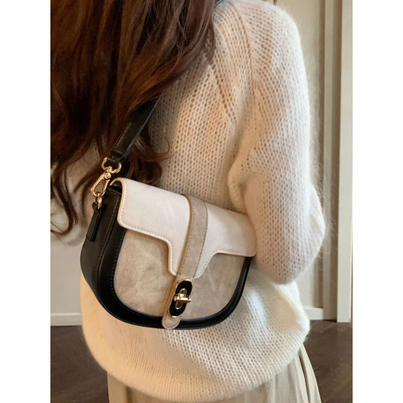 Niche Design High-End Bag For Women 2023 New Ins Crossbody Semi-Circle Saddle Bag Spliced ​​Shoulder Armpit Bag
