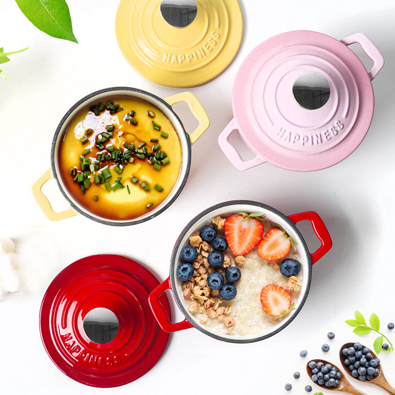 Small Happiness Cast Iron Pot Enamel Pot Household Soup Stew Pot Non-stick Pot Mini Stew Pot Small Milk Pot Soup Pot Braised Pot