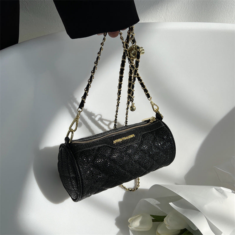 High-End Texture Small Bag For Women 2024 New Trendy Niche Design Chain Cross-Body Bag Popular Women's Cylindrical Bag