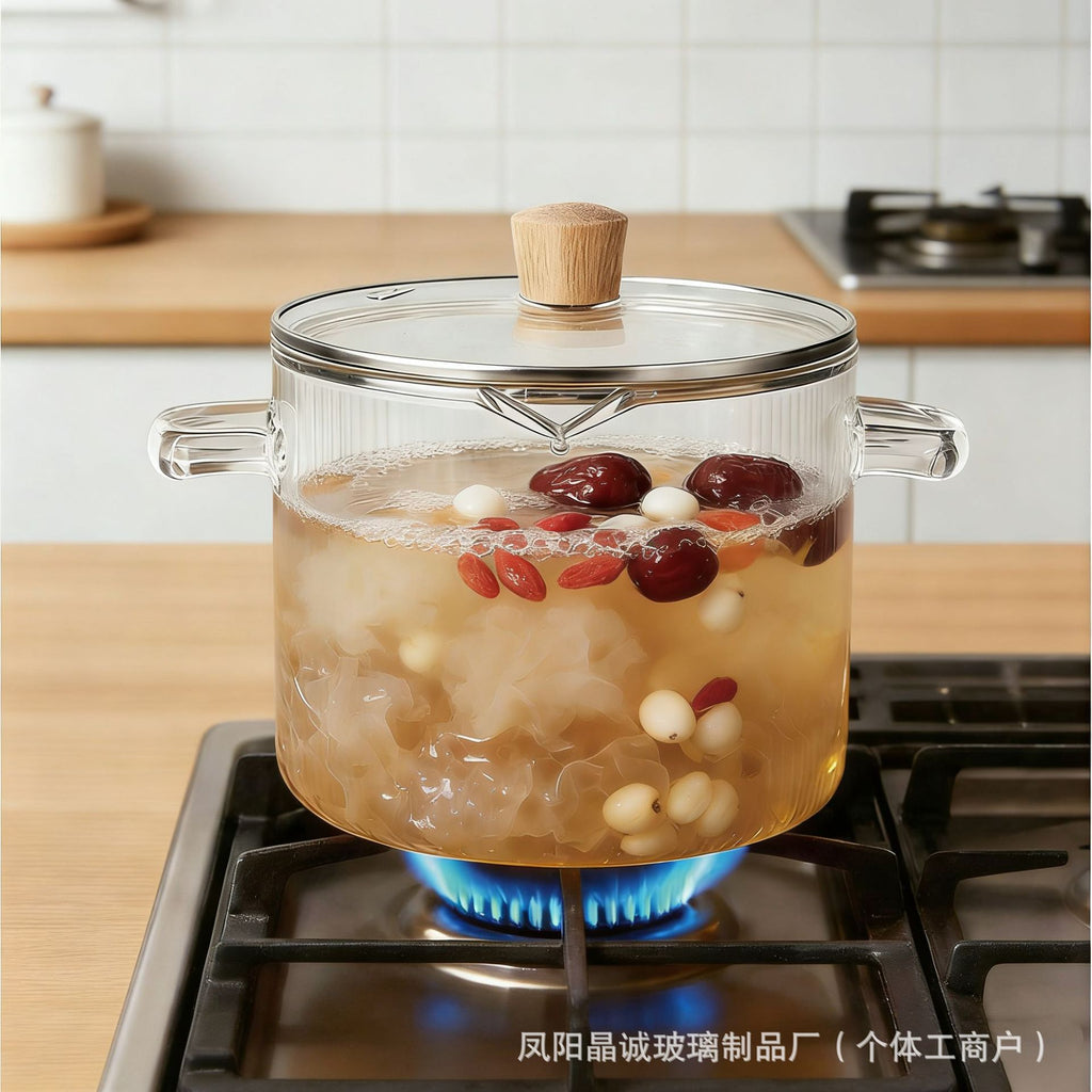 High Borosilicate Glass Pot For Instant Noodles, Household Baby Food Pot, Double-Ear Soup Pot, Suitable For Open Flame Cooking, Red Wine Pot, Cross-Border Popular Pot