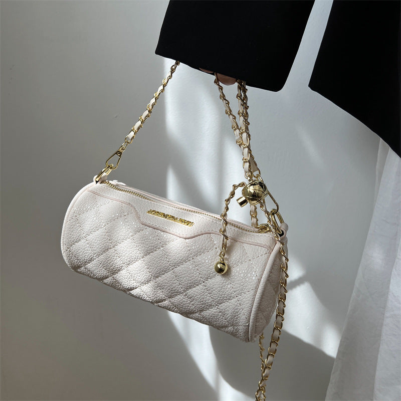 High-End Texture Small Bag For Women 2024 New Trendy Niche Design Chain Cross-Body Bag Popular Women's Cylindrical Bag