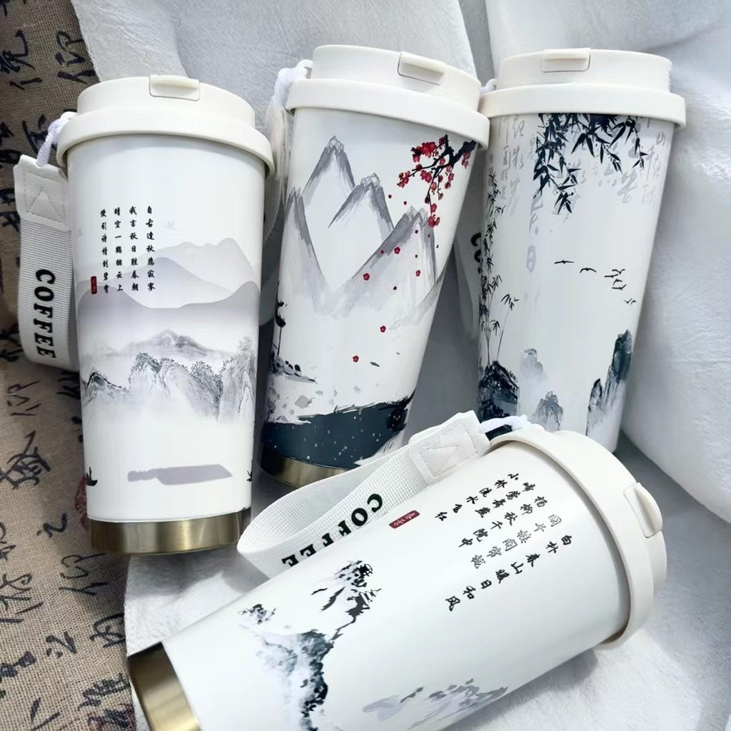 Guofeng Thermos Cup Women's Water Cup High Color Value 316 Stainless Steel Coffee Cup Accompanying Portable Student Cup With Straw