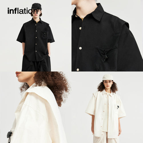 Fake Two-piece Adjustable Pocket Shirt 2024 Spring And Summer New Street Fashion Brand Loose Men's Top