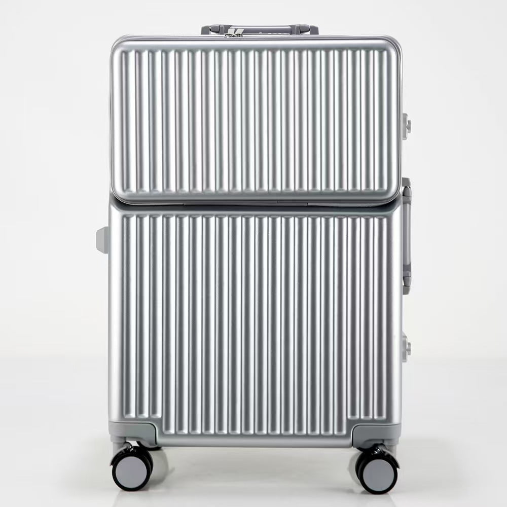 Foreign Trade Explosions Luggage Case Women's Suitcase Trolley Case Men's Universal Front Opening Large Capacity Aluminum Frame Business Boarding Box