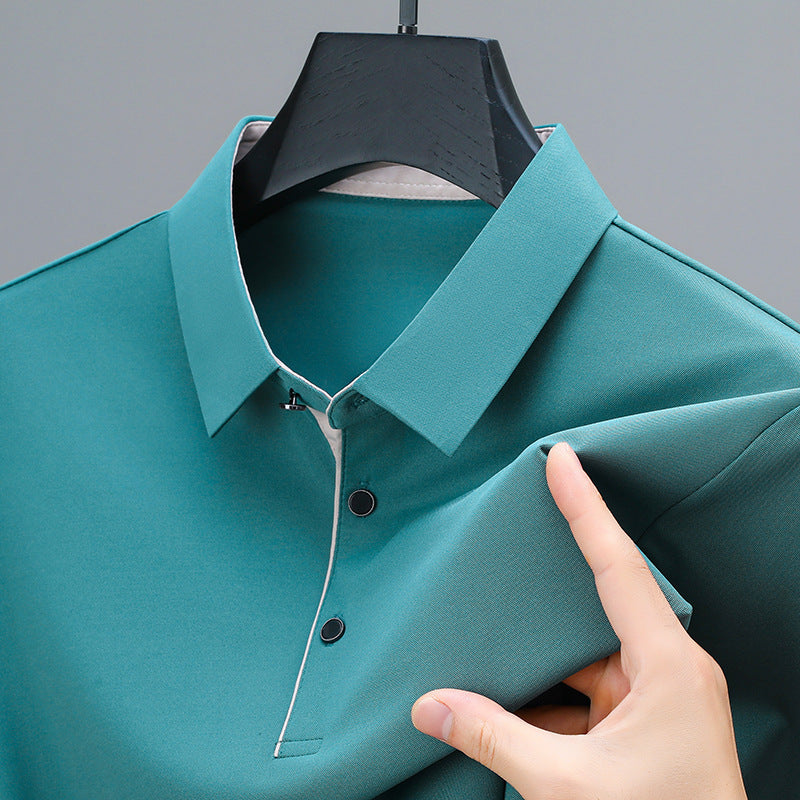 Short-sleeved Polo Shirt Men's Summer New Middle-aged Lapel T-shirt Solid Color Business Casual Half-sleeved Dad Fashion T-shirt
