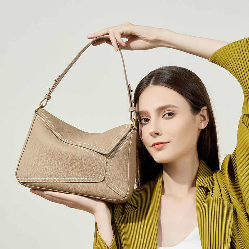 Bag Women's 2024 New Arrival Shoulder Underarm Bag Geometric Bag Women's Genuine Leather Pillow Bag Top Layer Cowhide Crossbody Bag